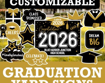 Letreros de graduación para jardín con nombre de escuela personalizable - Clase de 2026 - Exhibición personalizada para fiestas al aire libre