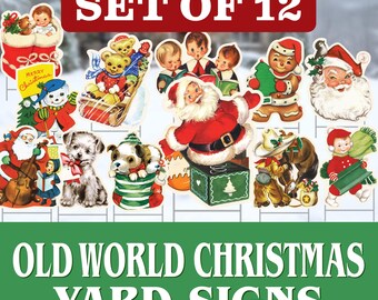 Juego de letreros navideños de estilo vintage para jardín - Decoraciones navideñas retro de mediados de siglo para exteriores