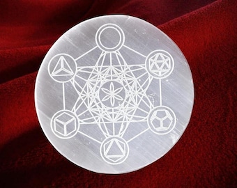 Selenite Crystal Charging Plate: Metatron's Cube - Energy Cleansing