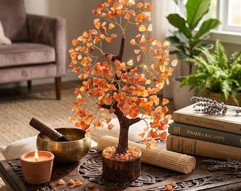 Natural Carnelian Crystal Tree - Handmade Gemstone Bonsai Creativity, Motivation & Prosperity - Healing Crystal Decor, Housewarming Gift