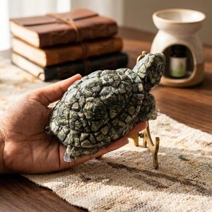 Large Pyrite Crystal Turtle Figurine | Wealth, Protection, Orgonite Tortoise Feng Shui Positive Energy Decor