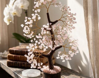 Rose Quartz Crystal Tree, Gemstone Bonsai, Heart Chakra Healing, Spiritual Decor