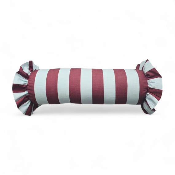 Striped Bolster Pillow Cover Linen Cushion with Ruffles - Colorful Handmade Decorative Pillow
