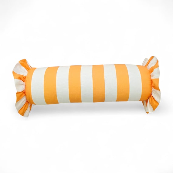 Striped Bolster Pillow Cover Linen Cushion with Ruffles - Colorful Handmade Decorative Pillow