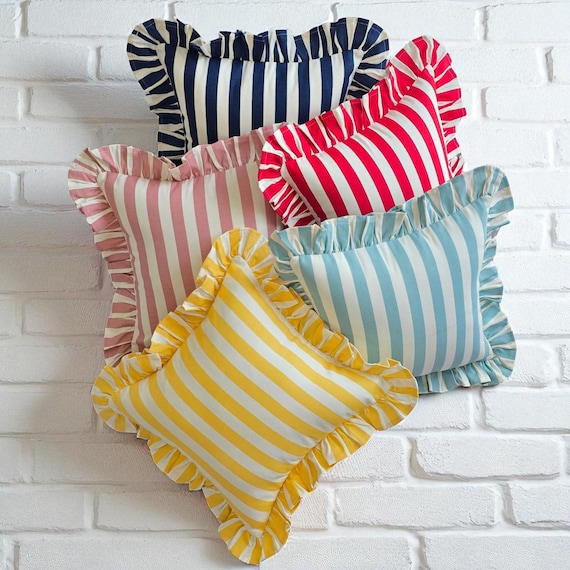 Ruffle Striped Pillow Cover - Bohemian Home Decor - Frill Cushion