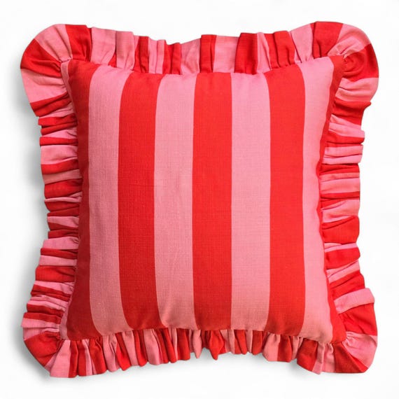 Ruffle Striped Pillow Cover - Bohemian Home Decor - Frill Cushion