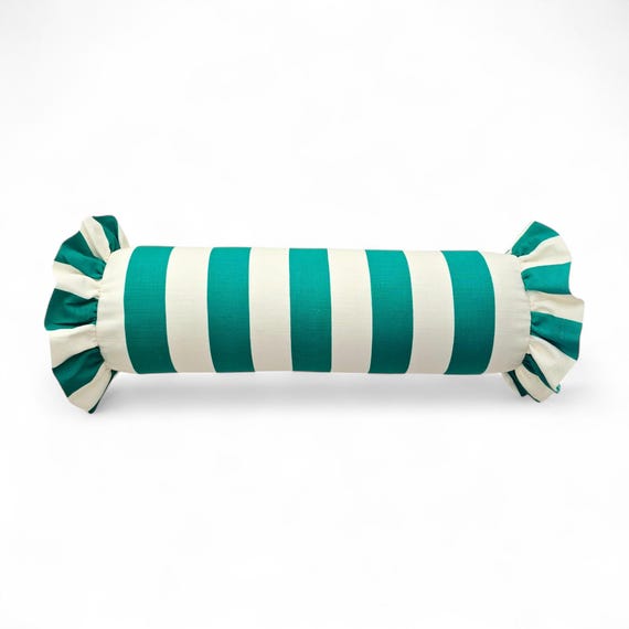Striped Bolster Pillow Cover Linen Cushion with Ruffles - Colorful Handmade Decorative Pillow