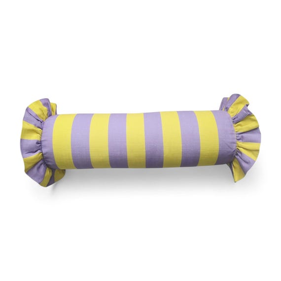 Striped Bolster Pillow Cover Linen Cushion with Ruffles - Colorful Handmade Decorative Pillow