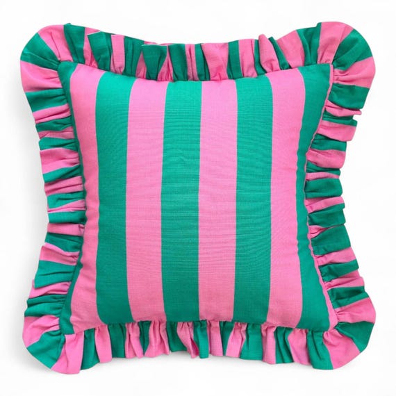 Ruffle Striped Pillow Cover - Bohemian Home Decor - Frill Cushion