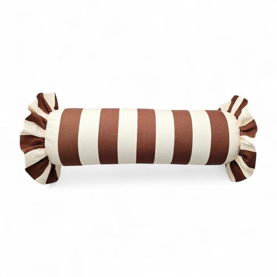 Striped Bolster Pillow Cover Linen Cushion with Ruffles - Colorful Handmade Decorative Pillow