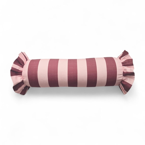 Striped Bolster Pillow Cover Linen Cushion with Ruffles - Colorful Handmade Decorative Pillow