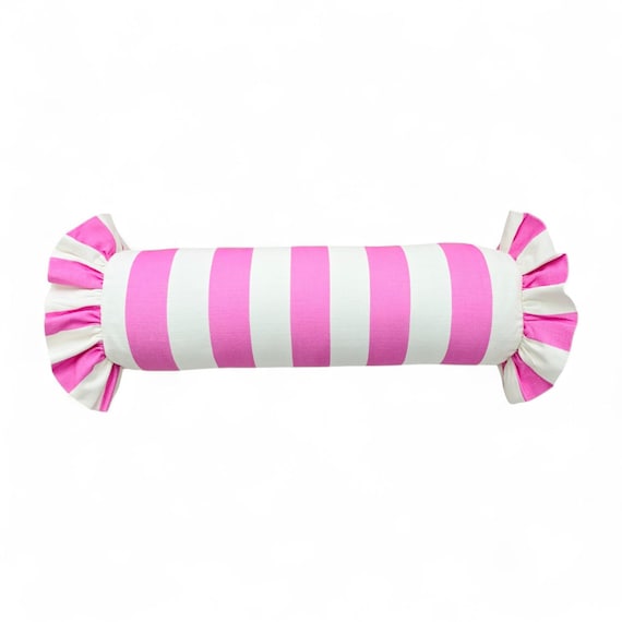 Striped Bolster Pillow Cover Linen Cushion with Ruffles - Colorful Handmade Decorative Pillow