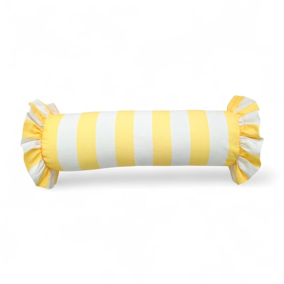 Striped Bolster Pillow Cover Linen Cushion with Ruffles - Colorful Handmade Decorative Pillow