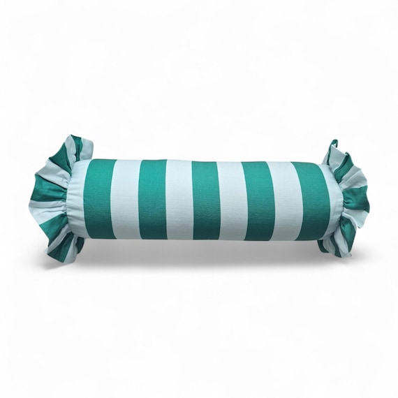 Striped Bolster Pillow Cover Linen Cushion with Ruffles - Colorful Handmade Decorative Pillow