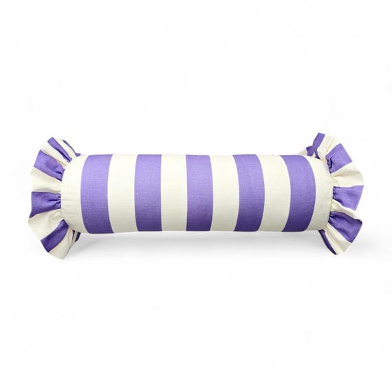 Striped Bolster Pillow Cover Linen Cushion with Ruffles - Colorful Handmade Decorative Pillow