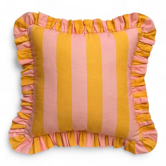 Ruffle Striped Pillow Cover - Bohemian Home Decor - Frill Cushion