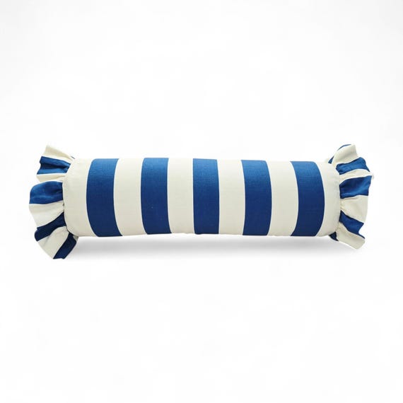 Striped Bolster Pillow Cover Linen Cushion with Ruffles - Colorful Handmade Decorative Pillow