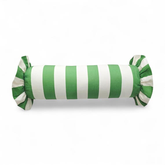 Striped Bolster Pillow Cover Linen Cushion with Ruffles - Colorful Handmade Decorative Pillow