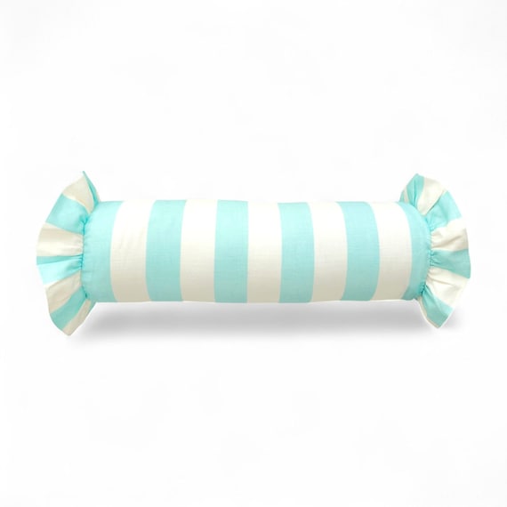 Striped Bolster Pillow Cover Linen Cushion with Ruffles - Colorful Handmade Decorative Pillow