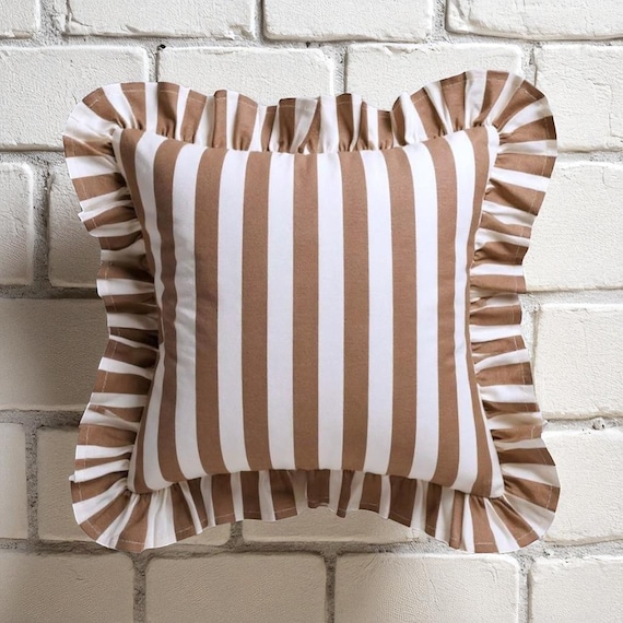 Ruffle Striped Pillow Cover - Bohemian Home Decor - Frill Cushion