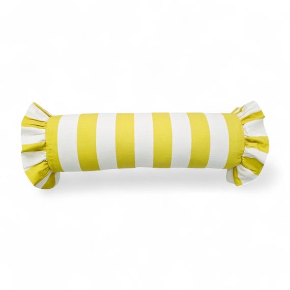 Striped Bolster Pillow Cover Linen Cushion with Ruffles - Colorful Handmade Decorative Pillow