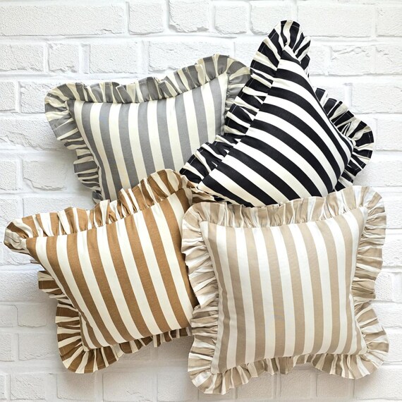 Ruffle Striped Pillow Cover - Bohemian Home Decor - Frill Cushion