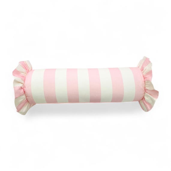 Striped Bolster Pillow Cover Linen Cushion with Ruffles - Colorful Handmade Decorative Pillow