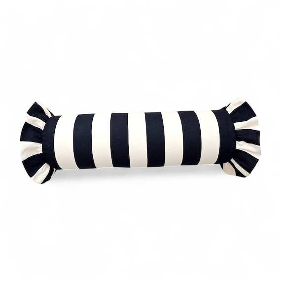 Striped Bolster Pillow Cover Linen Cushion with Ruffles - Colorful Handmade Decorative Pillow
