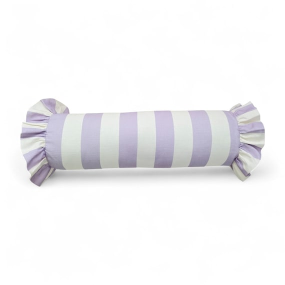 Striped Bolster Pillow Cover Linen Cushion with Ruffles - Colorful Handmade Decorative Pillow