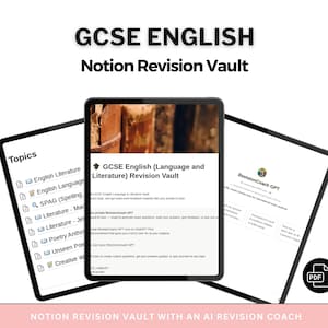GCSE English Notion Vault with AI Tutor | Digital Revision Tracker | Literature & Language Study Hub