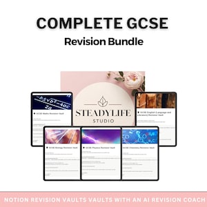 GCSE Revision Vault Bundle (Biology, Chemistry, Physics, English, Maths) | Notion Study Hub + AI Tutors