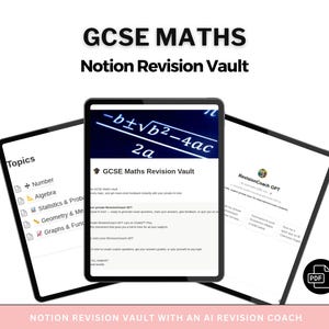GCSE Maths Notion Vault with AI Tutor | Digital Revision Tracker | Study Hub for Higher & Foundation