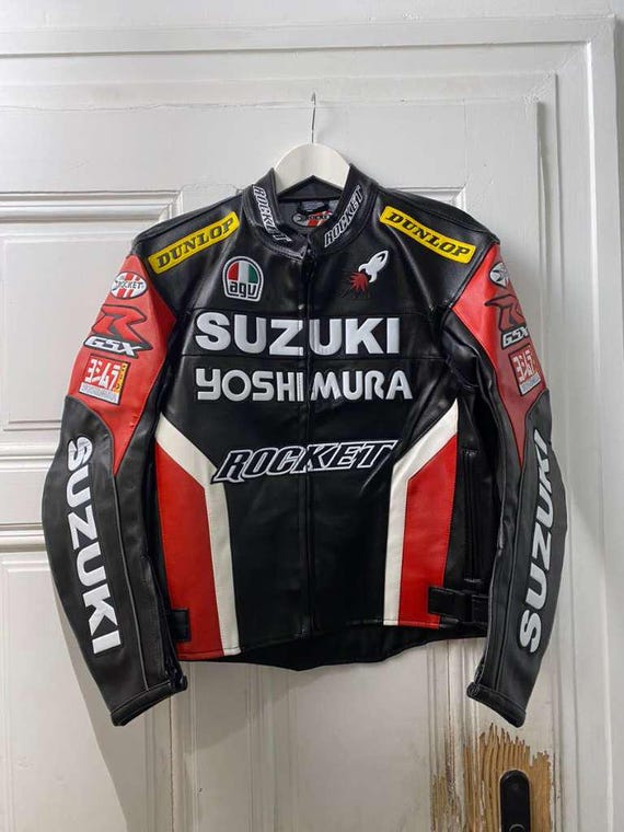 Suzuki Yoshimura Racing Leather Jacket | GSX-R MotoGP Style Motorcycle Jacket | Premium Biker Gear by Rocket