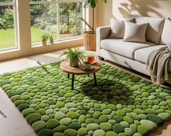 Hand-Tufted Moss Green Wool Rug: Plush High Pile, Nature Inspired