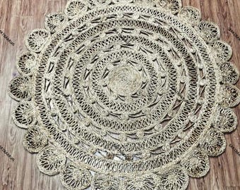 Handwoven Round Jute Rug: Boho Farmhouse Style