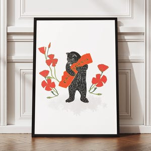 I Love California Bear Hug Modernn Framed Print, California poppy, California Bear Illustration, California Poppies Printable Art