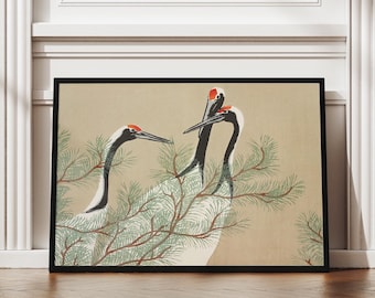 Kamisaka Sekka Cranes from Momoyogusa Framed Wall Decor, Japanese Art Print, Vintage Bird Artwork, Traditional Asian Wall Art