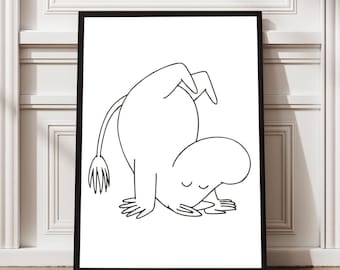 Happy Moomin Modern Framed Art, Cute Cartoon Wall Decor, Moomin Lover Gift