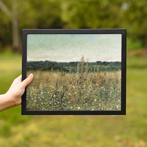 Landscape Wall Art Wildflower Field Oil Painting Framed Print, Framed Canvas Nature Wall Decor, Rustic Country Landscape,Vintage Art