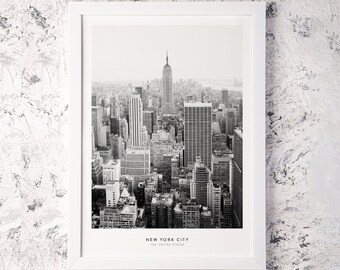 New York City Poster – Black and White Empire State Building Print, Iconic Manhattan Skyline Wall Art, Modern Urban Home Decor