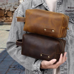 Handmade Leather Dopp Kit: Travel Toiletry Bag & Makeup Organizer