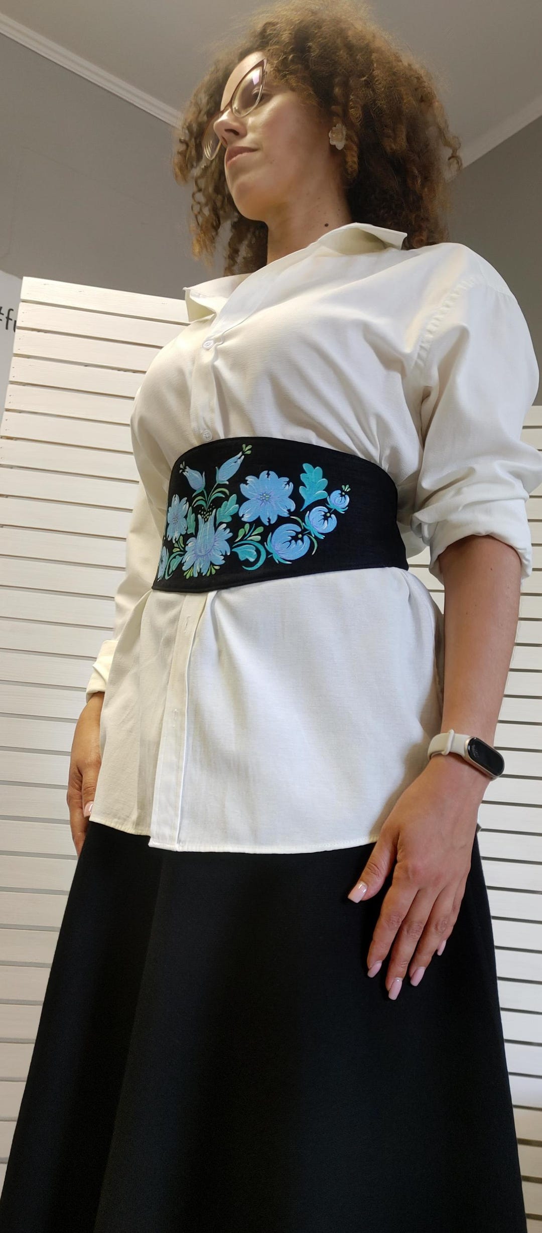 Hand Painted Linen Corset Belt – Ukrainian Folk Floral Waist Belt