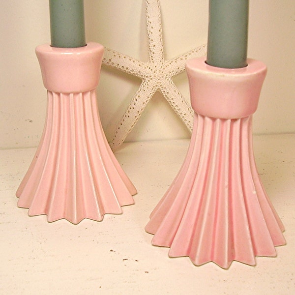 Vintage Lenox Candleholders Pink Porcelain Retro Modern
