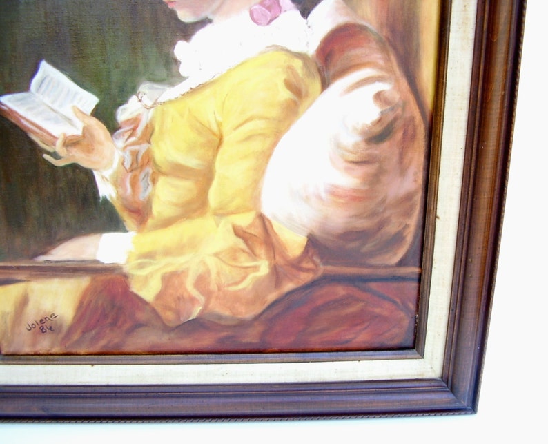Vintage Oil Painting The Reader Study after Jean-Honore Fragonard French Master Framed Art A Young Girl Reading image 4