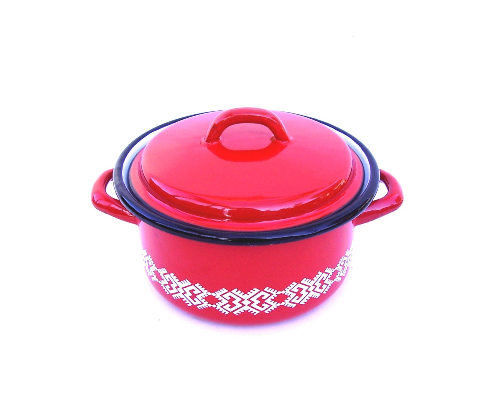 Vintage Schindler Enamelware Red Pot Geometric design Poland Etsy