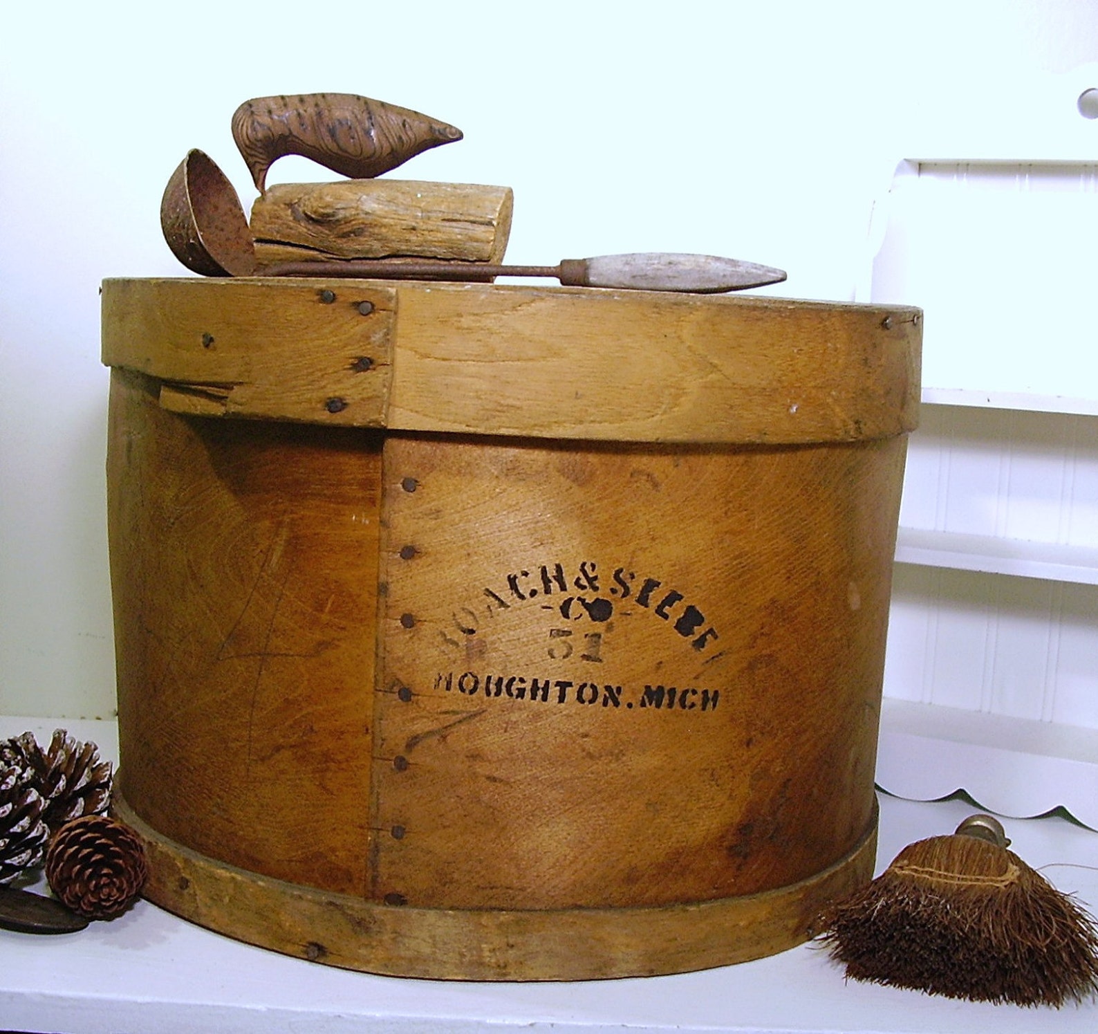 Antique Rustic Wooden Pantry Cheese Box Round with Lid Shaker Etsy