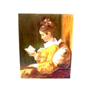 Vintage Oil Painting The Reader Study after Jean-Honore Fragonard French Master Framed Art A Young Girl Reading image 2