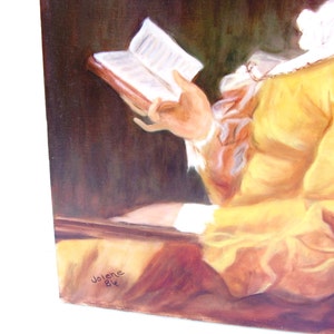 Vintage Oil Painting The Reader Study after Jean-Honore Fragonard French Master Framed Art A Young Girl Reading image 5