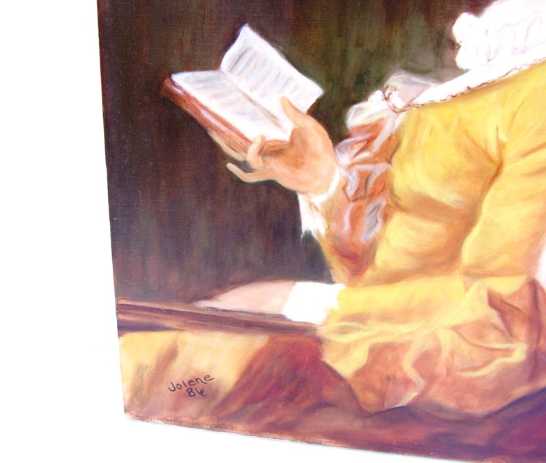 Vintage Oil Painting The Reader Study after Jean-Honore Fragonard French Master Framed Art A Young Girl Reading image 5