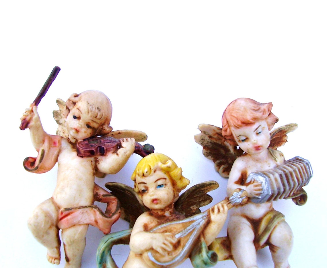 Vintage Fontanini Christmas Angel Ornament Set 3 Spider Mark Etsy